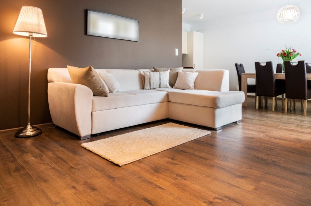 Modern living room with kitchen